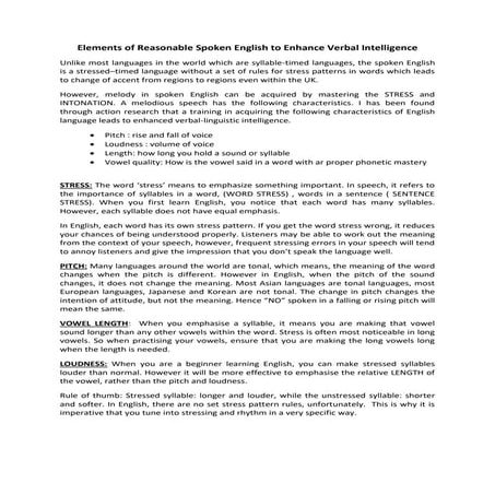 Elements of Reasonable Spoken English to Enhance Verbal Intelligence