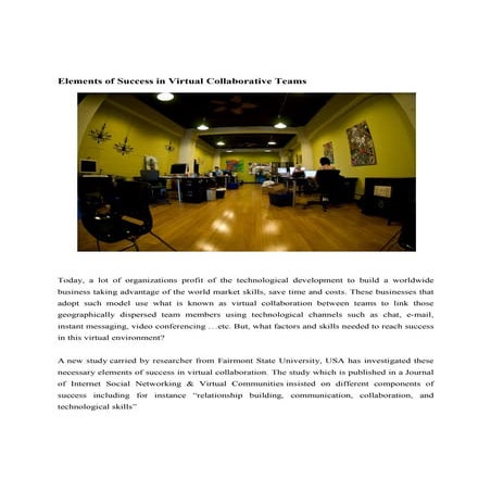 Elements of success in virtual collaborative teams