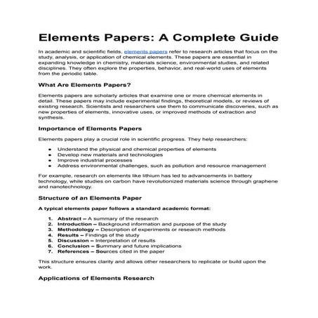 Comprehensive Guide to Elements Papers in Scientific Research and ...