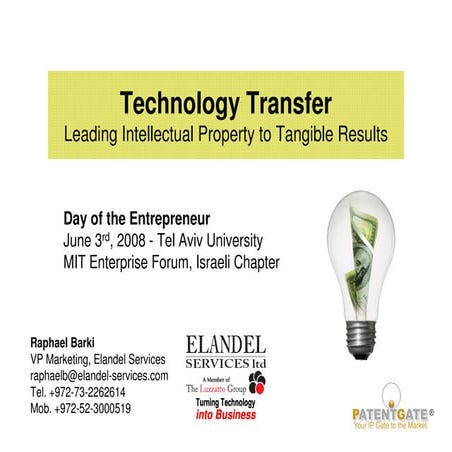 Technology Transfer IP Elendel Forum Mit Israel