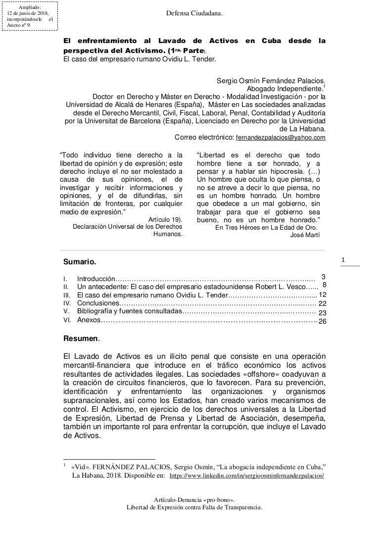 El Enfrentamiento Al Lavado De Activos En Cuba