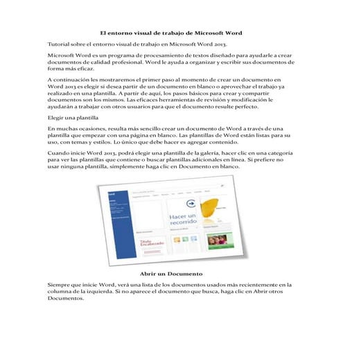 El entorno visual de trabajo de microsoft word