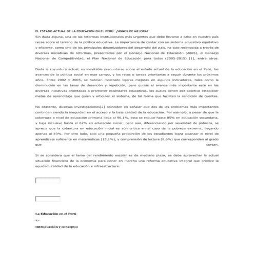 El estado actual de la educación en el perú