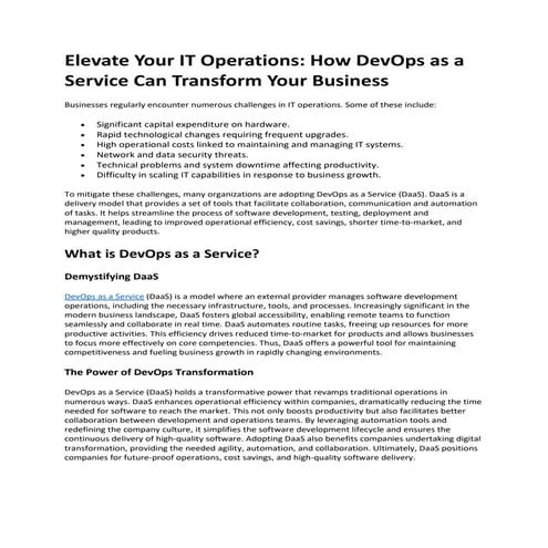 Elevate Your IT Operations: How DevOps as a Service Can Transform Your Business