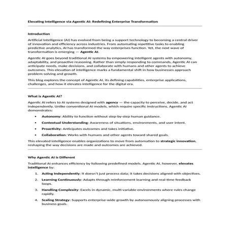 Elevating Intelligence via Agentic -- AI