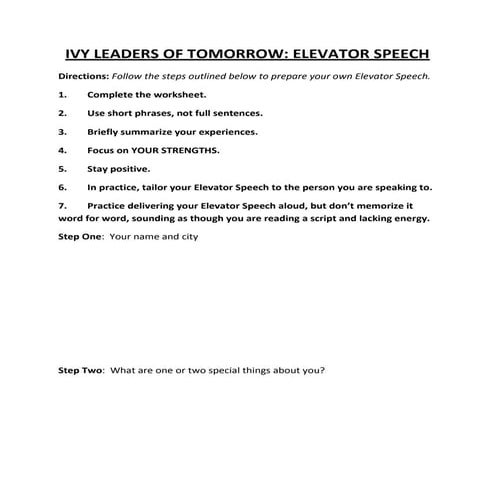 Bonner VISTA Elevator Speech | PDF