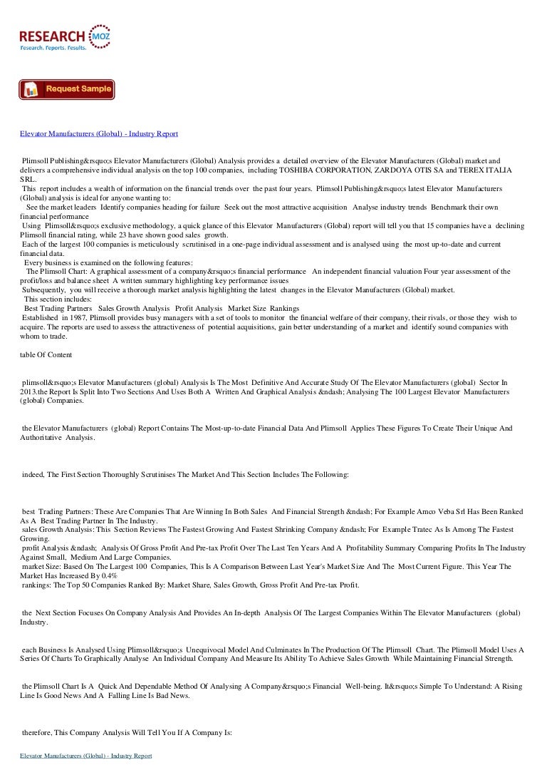 Elevator manufacturers (global) industry report