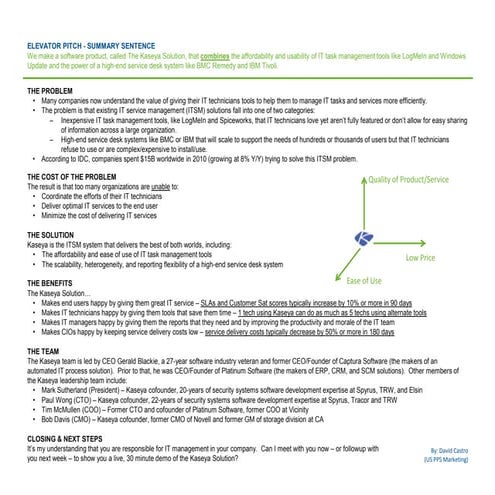 Elevator pitch with context - enterprise software ITSM solution