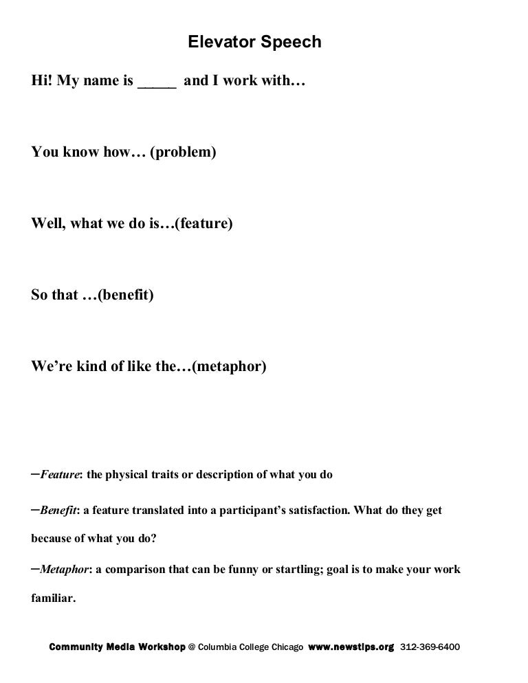 Elevator Speech Handout5 09