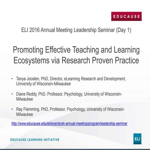 Promoting Effective Teaching and Learning Ecosystems via Research Proven Prac...
