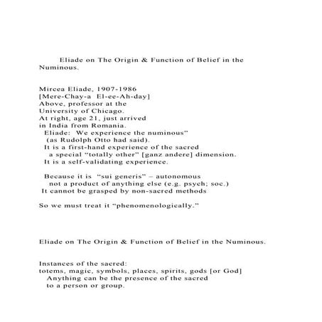         Eliade on The Origin & Function of Belief in the Numin.docx