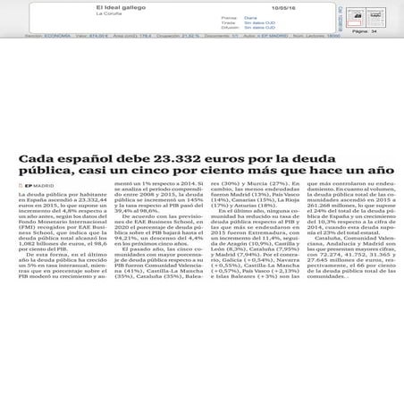 El ideal gallego  cada español debe 23332 euros por la deuda pública, casi un...