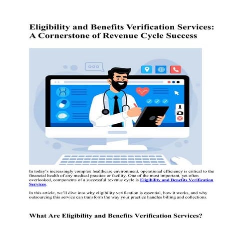 Eligibility and Benefits Verification Services: A Cornerstone of Revenue Cycl...