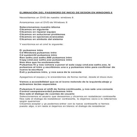 Eliminación del password de inicio de sesion en windows 8