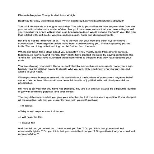 Eliminate negative thoughts and lose weight