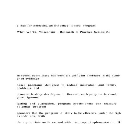 Practitioner Guide to Evidence-Based Programs for Children and Families ...