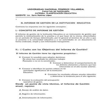 El informe de gestion de la institucion  educativa