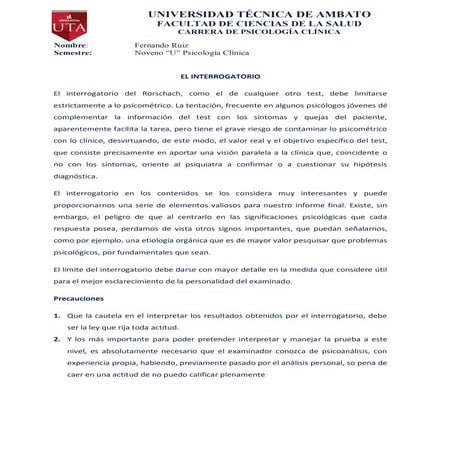 TEST DE RORSCHARD El Interrogatorio 
