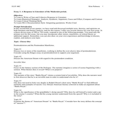 Elit 48 c essay #2 postmodernism and  battle royal_