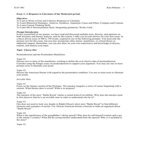 Elit 48 c essay #2 postmodernism and  battle royal_