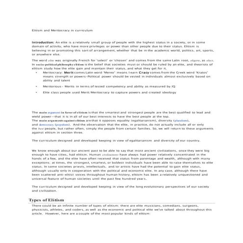 Elitism and meritocracy in curriculum