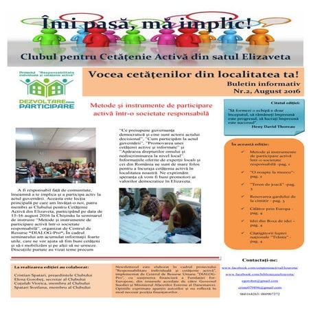 Îmi pasă, mă implic! Buletin informativ al Clubului pentru Cetățenie Activă d...