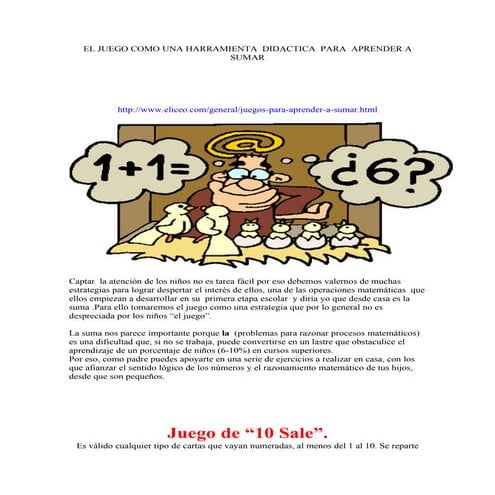 El juego como una harramienta  didactica  para  aprender a sumar