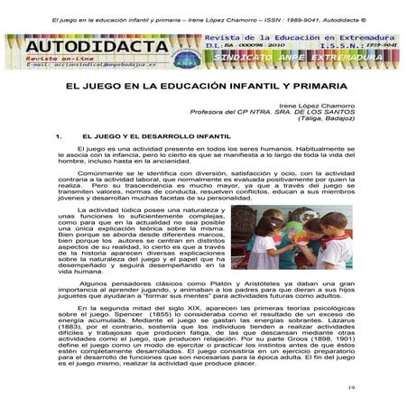 El juego en la educaciòn infantil y primaria | PDF