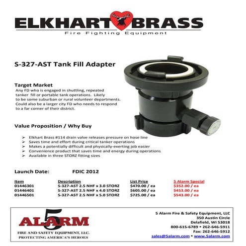 Elkhart S 327 Ast Tank Fill Adapter