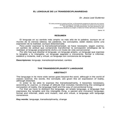 El lenguaje de la transdisciplinariedad