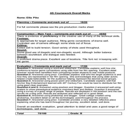 Ellie pike as coursework overall marksheet