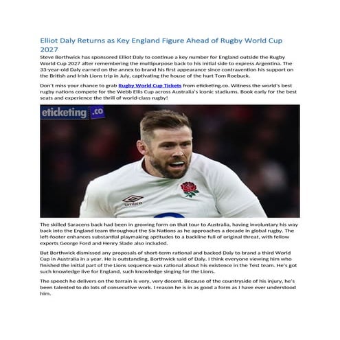 Elliot Daly Returns as Key England Figure Ahead of Rugby World Cup 2027 ...