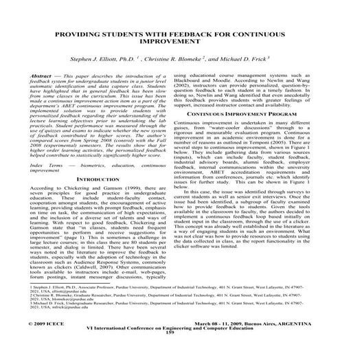 (2009) Providing Students with Feedback for Continuous Improvement