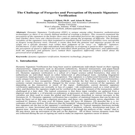 (2006) The Challenge of Forgeries and Perception of Dynamic Signature Verific...