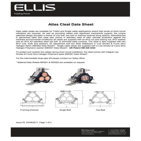 Ellis Patents AR2-A31 Atlas Trefoil Cable Cleat - 24-26mm - Spec Sheet