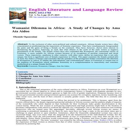 Womanist Dilemma in Africa: A Study of Changes by Ama Ata Aidoo