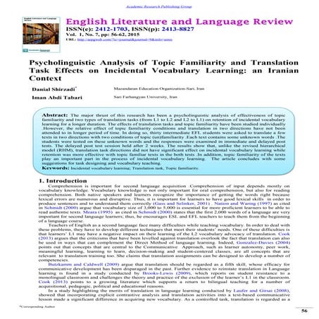 Psycholinguistic Analysis of Topic Familiarity and Translation Task Effects o...