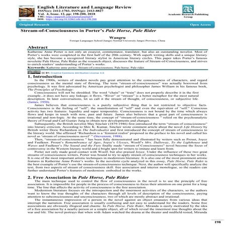  Stream-of-Consciousness in Porter’s Pale Horse, Pale Rider 