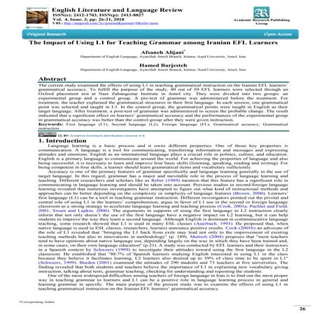 The role of L1 on second language acquisition | PDF