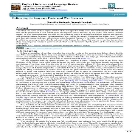  Delineating the Language Features of War Speeches