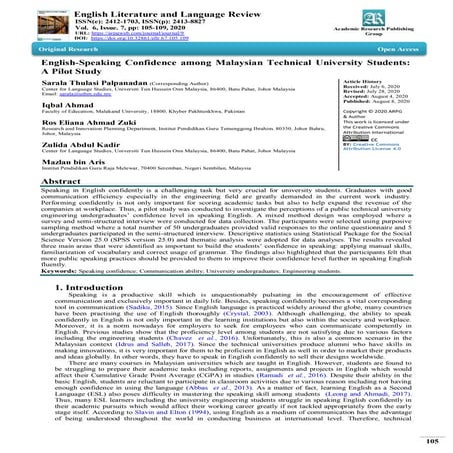  English-Speaking Confidence among Malaysian Technical University Students: A...