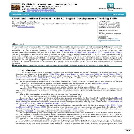 Direct and Indirect Feedback in the L2 English Development of Writing Skills