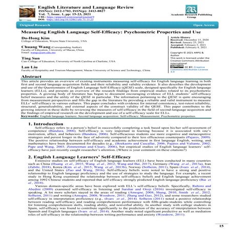 Measuring English Language Self-Efficacy: Psychometric Properties and Use