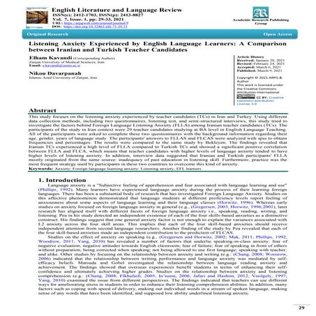 Listening Anxiety Experienced by English Language Learners: A Comparison betw...