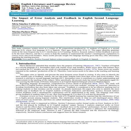 The Impact of Error Analysis and Feedback in English Second Language Learning
