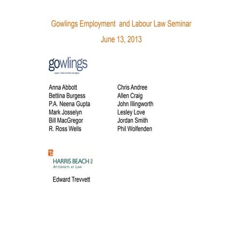 Employment and Labour Law Seminar - June 13, 2013