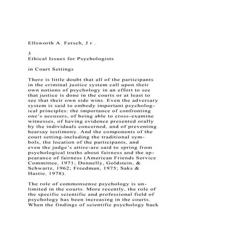 Ellsworth A. Fersch, J r .  3 Ethical Issues for Psychol.docx