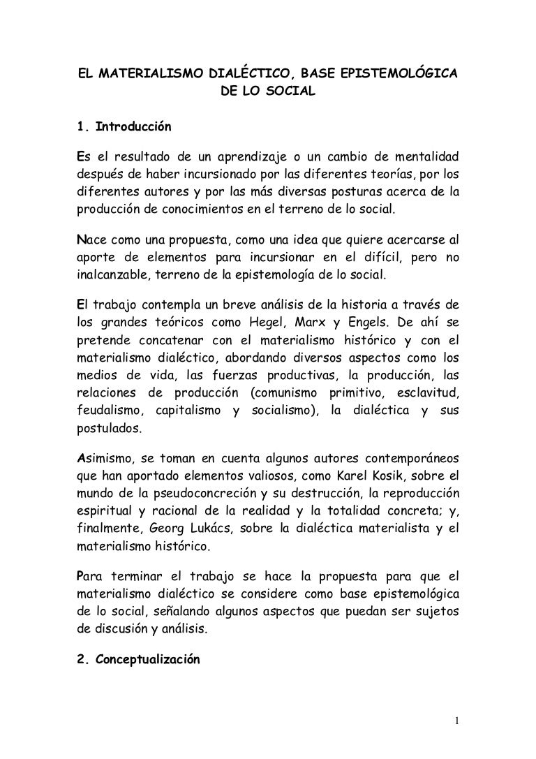 El Materialismo Dialectico Base Epistemologica De Lo Social