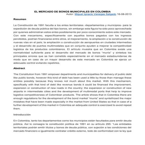 El mercado de bonos municipales en colombia | PDF