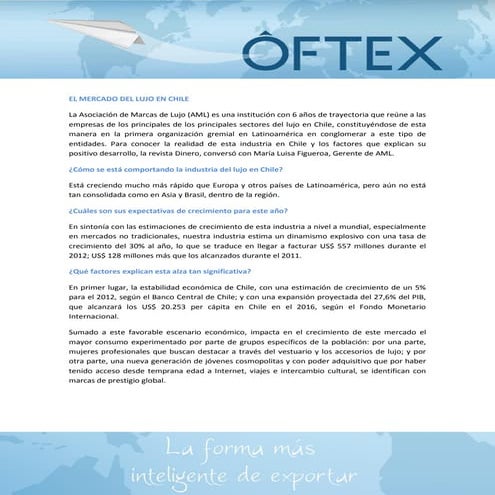 El mercado del lujo en Chile. Oftex